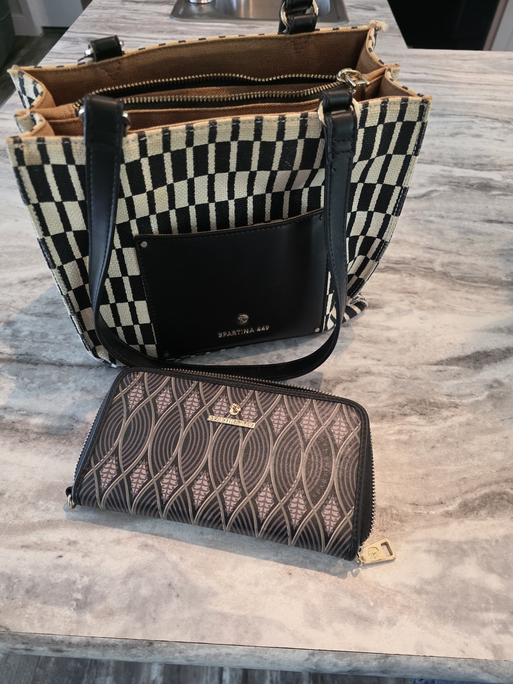 Bundle 449 Black and White Purse Spartina 449 wristlet zip Used